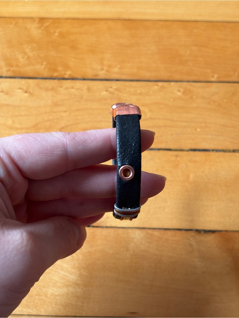 NWOT Mixed-Metal Copper & Black Leather Wrapped Magnetic Cuff Bangle Bracelet - Picture 13 of 16